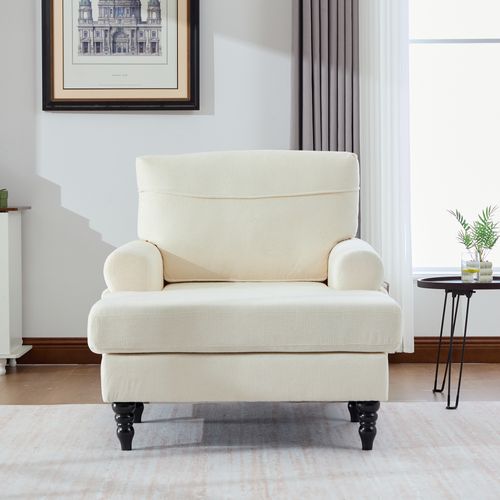 Fauteuil Relax En Tissu Chenille Beige 125,5x97x86 Cm Avec Poches Latérales
