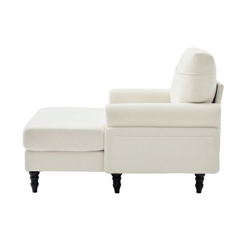 Fauteuil Relax En Tissu Chenille Beige 125,5x97x86 Cm Avec Poches Latérales