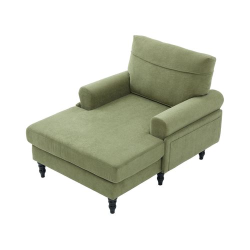 Fauteuil Relax En Tissu Chenille Vert Olive 125,5x97x86 Cm Avec Poches Latérales