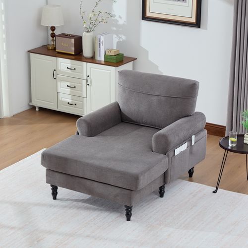Fauteuil Relax En Tissu Chenille Gris Foncé Avec Poches Latérales 125,5x97x86 Cm