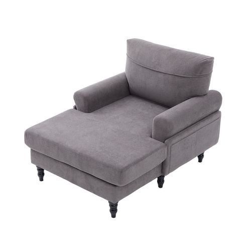 Fauteuil Relax En Tissu Chenille Gris Foncé Avec Poches Latérales 125,5x97x86 Cm