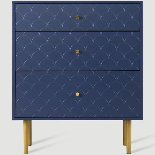 Commode Salon Et Chambre Avec 3 Tiroirs 75x40x89 Cm, Métal, Bleu Marine