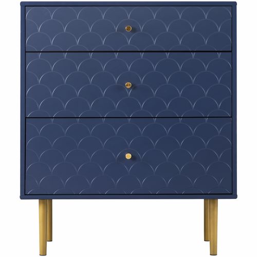 Commode Salon Et Chambre Avec 3 Tiroirs 75x40x89 Cm, Métal, Bleu Marine