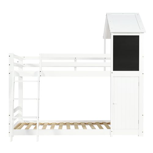 Lit Superposé Enfant 90x200 Cm Cabane En Pin Blanc Avec Échelle 3 Marches Et Sommier à Lattes