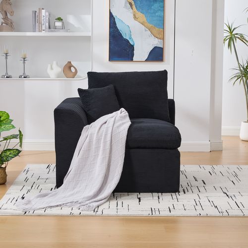 Fauteuil 1 Place 101×102,5×84 Cm Velours Côtelé Noir, Coussins Inclus