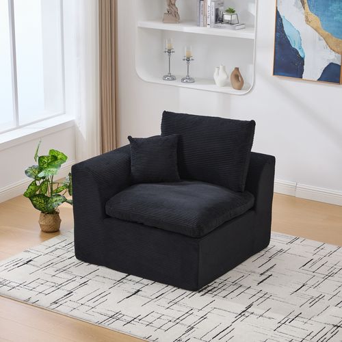 Fauteuil 1 Place 101×102,5×84 Cm Velours Côtelé Noir, Coussins Inclus
