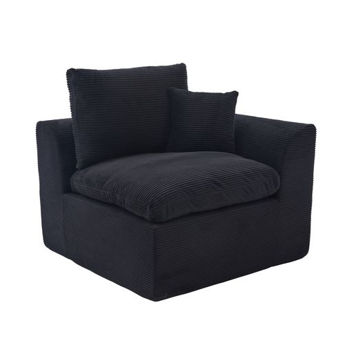 Fauteuil 1 Place 101×102,5×84 Cm Velours Côtelé Noir, Coussins Inclus