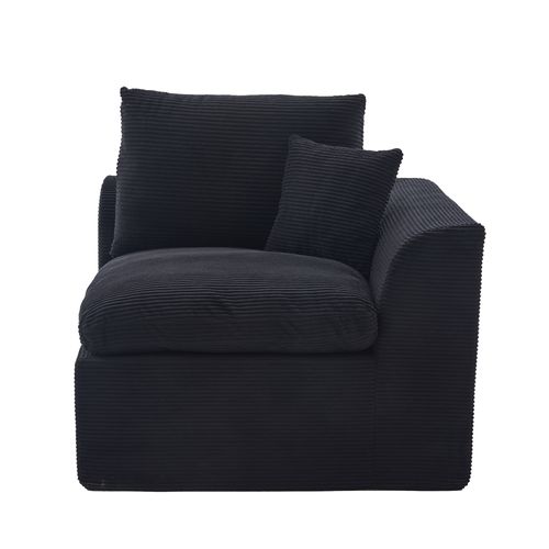 Fauteuil 1 Place 101×102,5×84 Cm Velours Côtelé Noir, Coussins Inclus