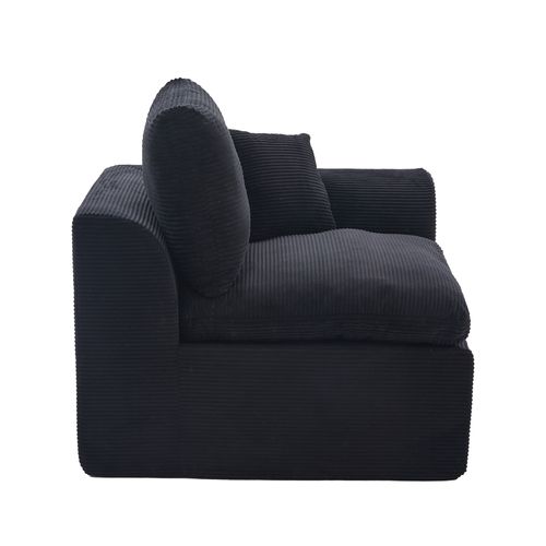 Fauteuil 1 Place 101×102,5×84 Cm Velours Côtelé Noir, Coussins Inclus