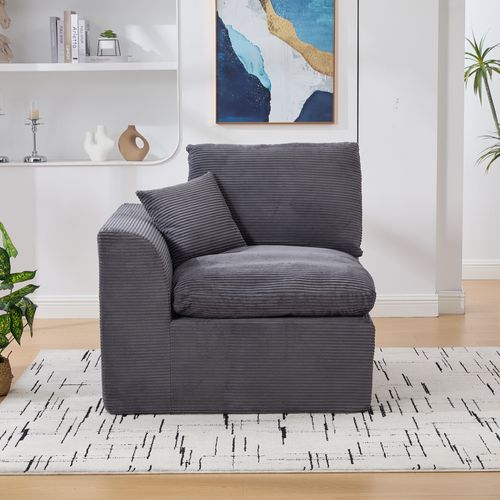 Fauteuil 1 Place Velours Côtelé Gris Foncé 101 X 102,5 X 84 Cm Avec Coussin