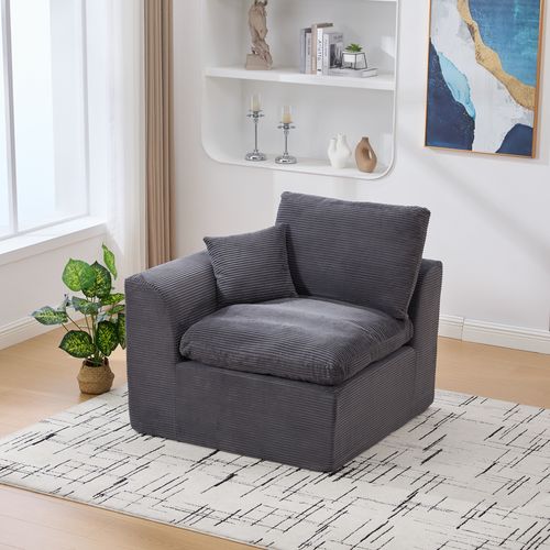 Fauteuil 1 Place Velours Côtelé Gris Foncé 101 X 102,5 X 84 Cm Avec Coussin