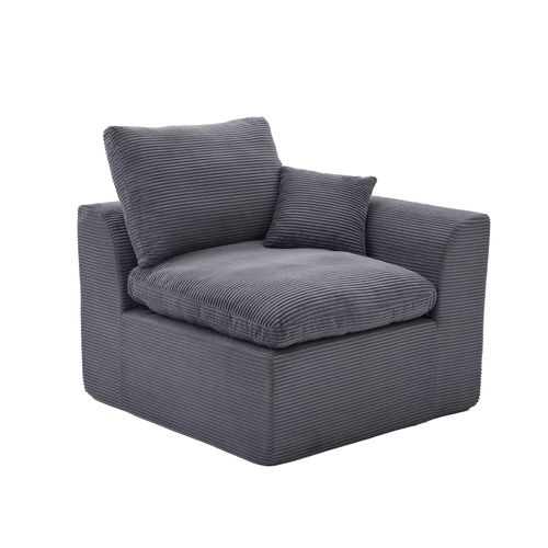 Fauteuil 1 Place Velours Côtelé Gris Foncé 101 X 102,5 X 84 Cm Avec Coussin