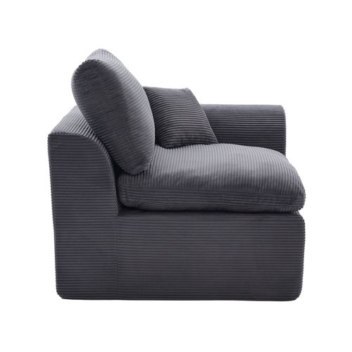 Fauteuil 1 Place Velours Côtelé Gris Foncé 101 X 102,5 X 84 Cm Avec Coussin