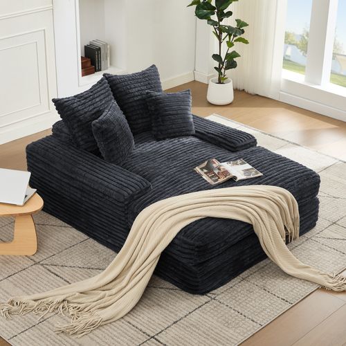 Fauteuil Velours Côtelé Gris 137×175 Cm — Mousse à Mémoire, 4 Coussins, Sans Montage