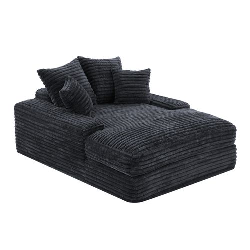 Fauteuil Velours Côtelé Gris 137×175 Cm — Mousse à Mémoire, 4 Coussins, Sans Montage