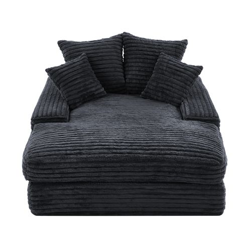 Fauteuil Velours Côtelé Gris 137×175 Cm — Mousse à Mémoire, 4 Coussins, Sans Montage
