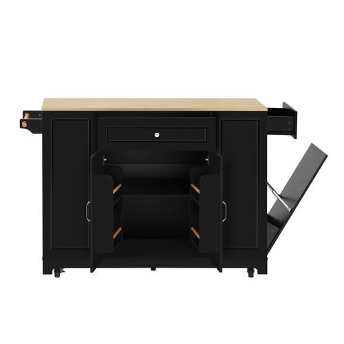 Desserte De Cuisine à Roulettes Extensible, Noir, Avec Prises USB Et Rangement Pour Poubelle