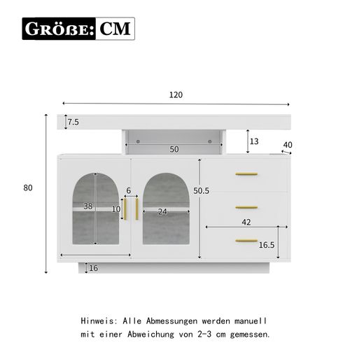 Buffet 120 X 40 X 80 Cm Blanc Brillant Avec 3 Tiroirs, 2 Portes Et LED Rgb