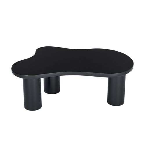 Table Basse Forme Nuage 107x66 Cm, Plateau Laqué Noir, 3 Pieds, Patins En Feutre