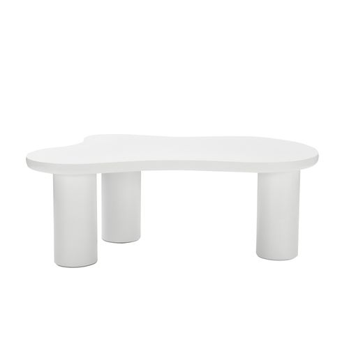 Table Basse En Forme De Nuage 107x66 Cm, Plateau Laqué Blanc, 3 Pieds Cylindriques