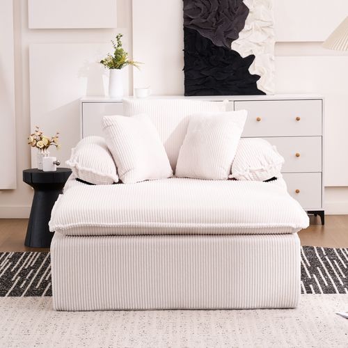 Fauteuil Relax Inclinable 177x122x92 Cm En Velours Côtelé Blanc, Prêt à L'emploi