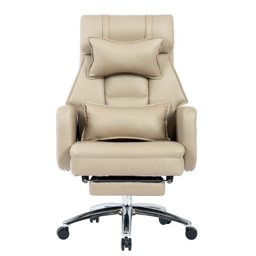 Fauteuil De Bureau Pivotant Inclinable 155° Beige, Repose-pieds, Cuir Technologique Beige