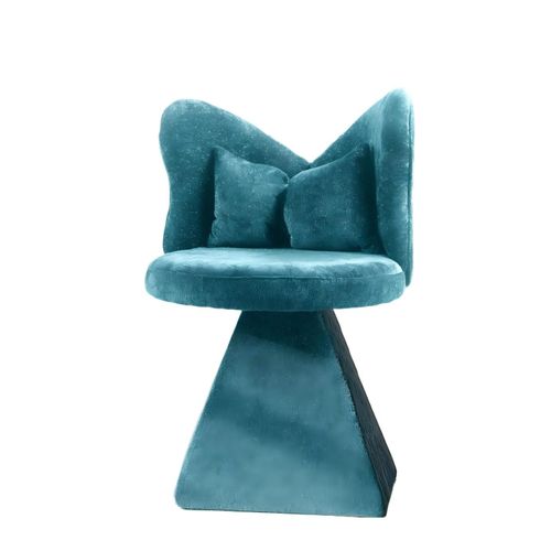 Chaise Pivotante Tissu Velours-chenille Bleu Avec Dossier Papillon Et Base Triangulaire Stable