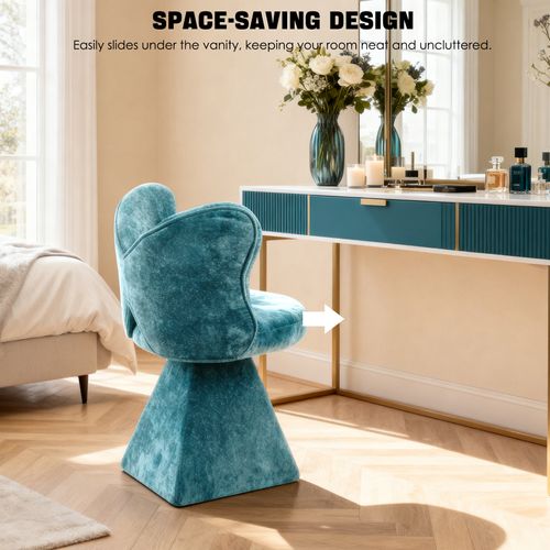 Chaise Pivotante Tissu Velours-chenille Bleu Avec Dossier Papillon Et Base Triangulaire Stable