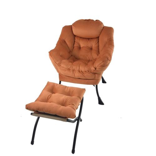 Fauteuil Relax Orange Avec Repose-pieds Pliable, Coussin Ergonomique Et Structure Métal