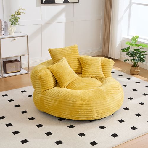 Fauteuil Pouf Poire Velours Côtelé Jaune Moutarde 108 X 108 X 52 Cm Pour Adultes
