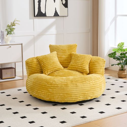 Fauteuil Pouf Poire Velours Côtelé Jaune Moutarde 108 X 108 X 52 Cm Pour Adultes