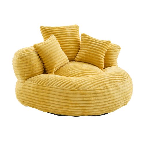 Fauteuil Pouf Poire Velours Côtelé Jaune Moutarde 108 X 108 X 52 Cm Pour Adultes