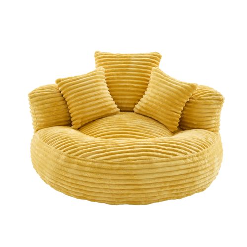 Fauteuil Pouf Poire Velours Côtelé Jaune Moutarde 108 X 108 X 52 Cm Pour Adultes
