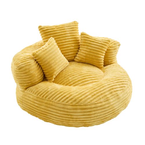 Fauteuil Pouf Poire Velours Côtelé Jaune Moutarde 108 X 108 X 52 Cm Pour Adultes