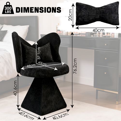 Chaise Pivotante Velours-chenille Noir, Sans Accoudoirs, Base Triangulaire Stable