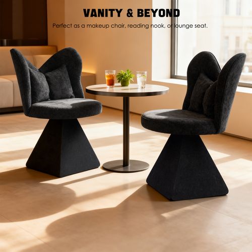 Chaise Pivotante Velours-chenille Noir, Sans Accoudoirs, Base Triangulaire Stable