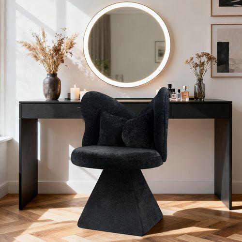 Chaise Pivotante Velours-chenille Noir, Sans Accoudoirs, Base Triangulaire Stable