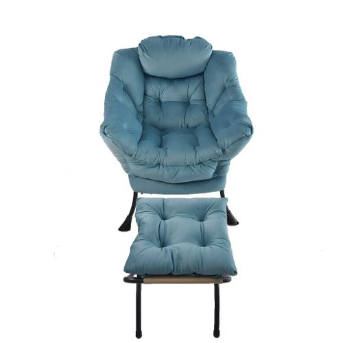 Fauteuil Relax Bleu Avec Repose-pieds Pliable, Coussin Ergonomique Et Structure Métal