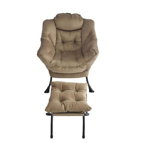 Fauteuil Relax Kaki Avec Repose-pieds Pliable, Coussin Ergonomique Et Structure Métal
