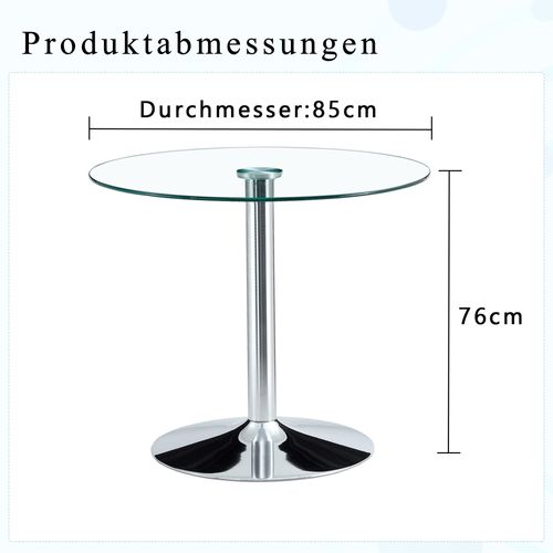 Table Haute, Bout De Canapé Ronde En Verre 85×76 Cm – Table Café Salon, Base Métal Argenté