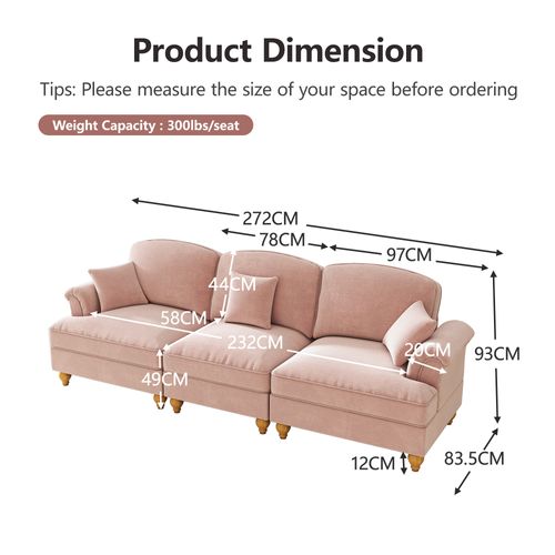 Canapé 3 Places Modulable En Chenille Rose, Jupe à Volants Amovible, Pieds Fuselés