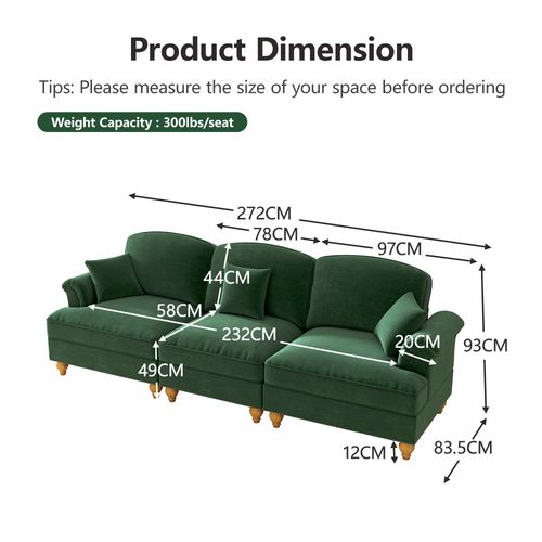 Canapé 3 Places En Tissu Chenille Vert, Jupe Amovible (2 Looks) Et Pieds Fuseau