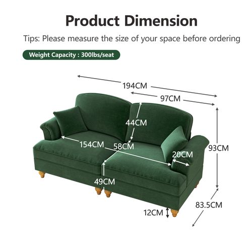 Canapé 2 Places Modulable Vert Avec Jupe Amovible Et Pouf, Pieds Fuselés