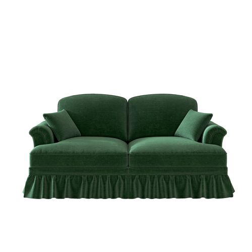 Canapé 2 Places Modulable Vert Avec Jupe Amovible Et Pouf, Pieds Fuselés