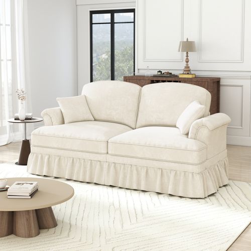 Canapé 2 Places Blanc à Volant Amovible, Design Modulable Et Coussin Inclus