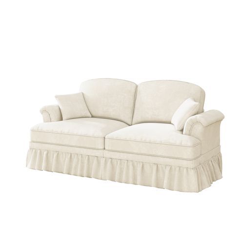 Canapé 2 Places Blanc à Volant Amovible, Design Modulable Et Coussin Inclus