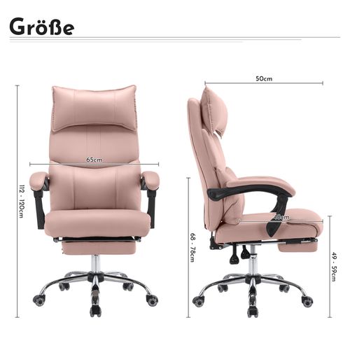 Fauteuil De Bureau Ergonomique Réglable Avec Soutien Lombaire Double Et Repose-pieds, Pu Rose