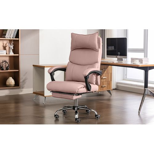 Fauteuil De Bureau Ergonomique Réglable Avec Soutien Lombaire Double Et Repose-pieds, Pu Rose