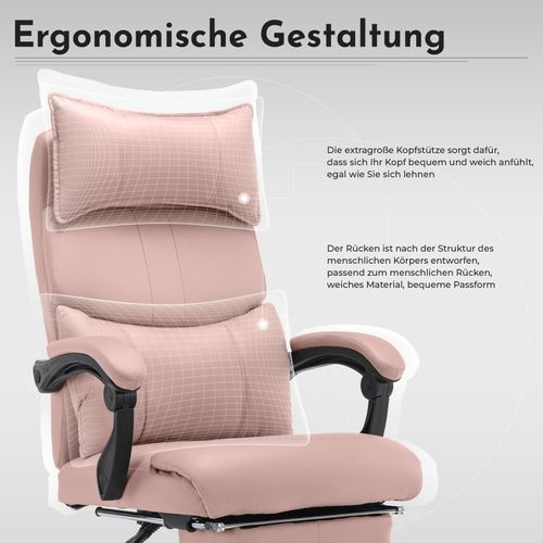 Fauteuil De Bureau Ergonomique Réglable Avec Soutien Lombaire Double Et Repose-pieds, Pu Rose