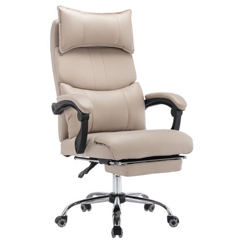 Fauteuil De Bureau Ergonomique En Pu Beige, Dossier Inclinable Et Soutien Lombaire Réglable